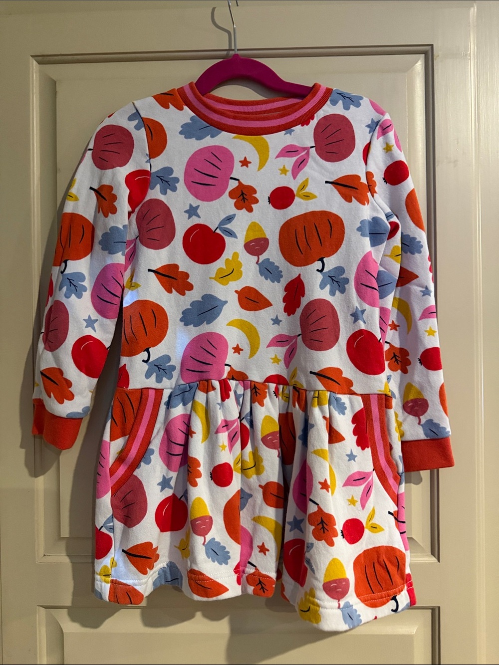 Mini Boden Girls' Long Sleeve Fruit & Leaf Print Dress